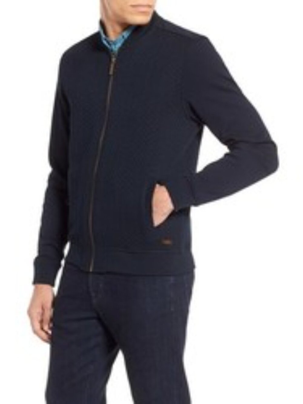 Ted Baker London "Deeaz" Quilted Herringbone Knit Baseball Jacket XL